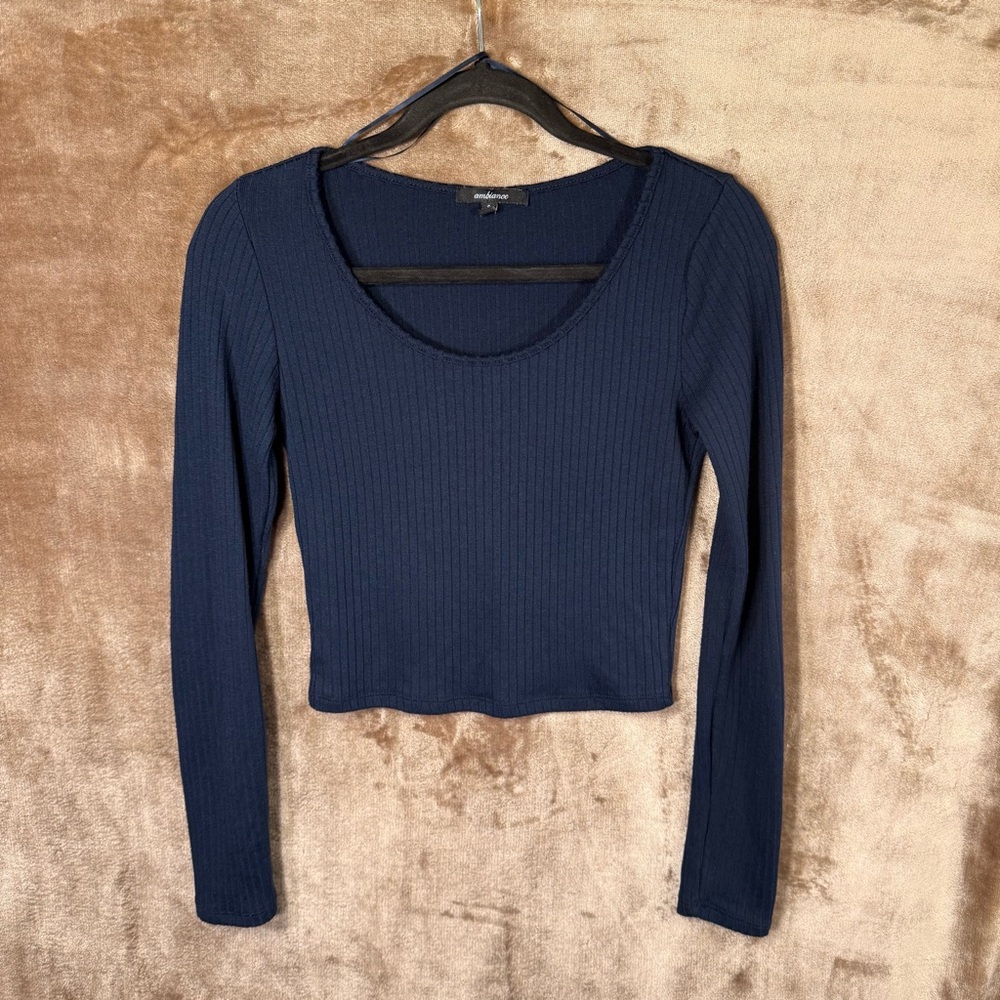 Ambiance Deep Blue Ribbed Blouse